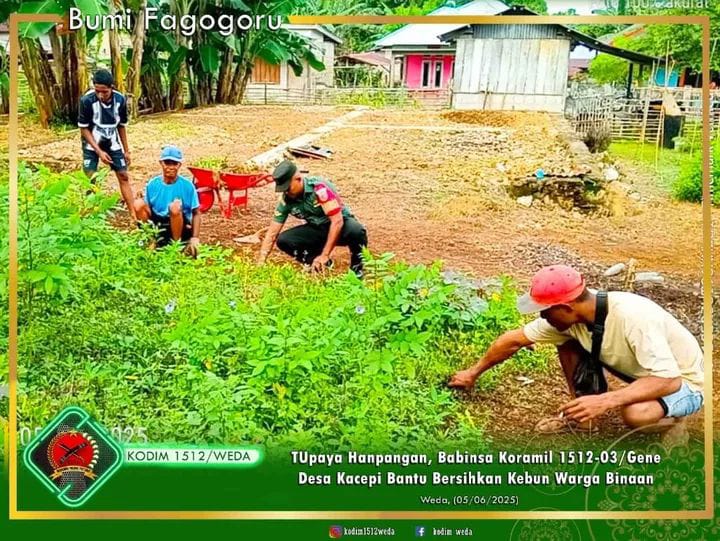 Terus Tingkatkan Hanpangan, Babinsa Desa Kacepi Ramil 1512-03/Gebe Turun Tangan Bantu Pembersihan Kebun