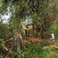 Babinsa Kelurahan Bence Ajak Warga Bersihkan Ranting Bambu Yang Menutupi Akses Jalan Persawahan
