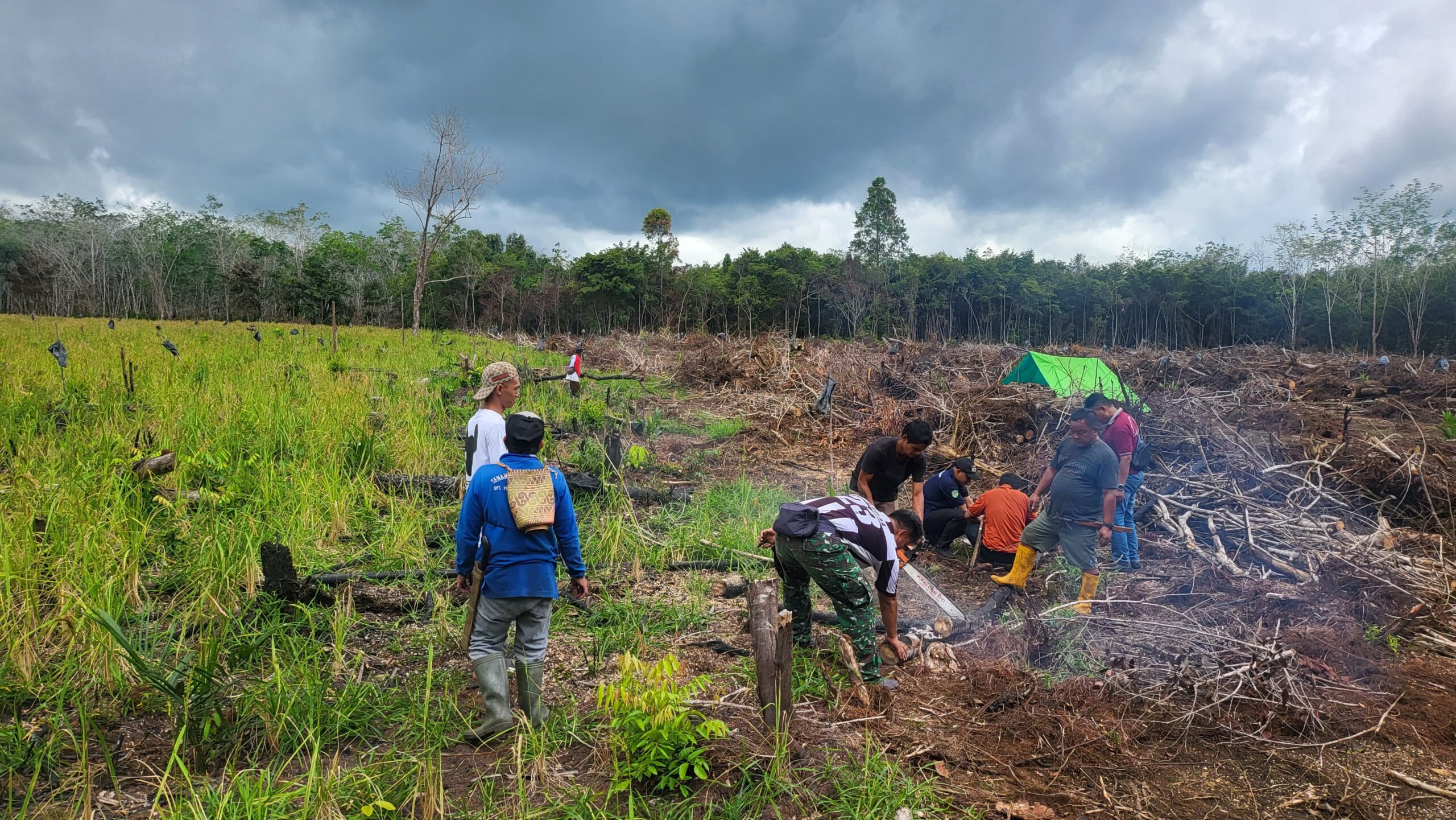 Anggota Satgas TMMD Wiltas Ke-127 Kodim 0912/Kubar Gotong Royong Bantu Warga Cari Kayu Bakar Untuk Syukuran