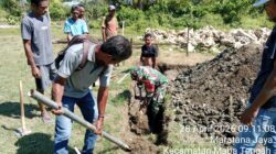 Semangat Gotong Royong, Babinsa Koramil 1505-03/Maba dan Warga Kompak Bangun Pondasi Gereja