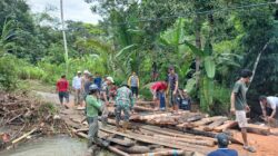 Jembatan Putus Diterjang Banjir, Babinsa dan Instansi Terkait Bergerak Cepat