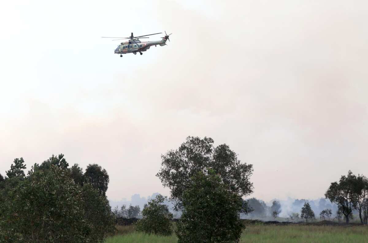 Pantau Dari Langit, Lanud Sjamsudin Noor Dukung Patroli Udara Helikopter Caracal TNI AU Dalam Penanganan Karhutla di Kasel