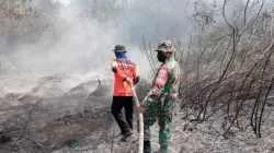 Babinsa Koramil 0908-01/Loktuan Bersama Tim Gabungan Padamkan Karhutla di Kelurahan Bontang Lestari