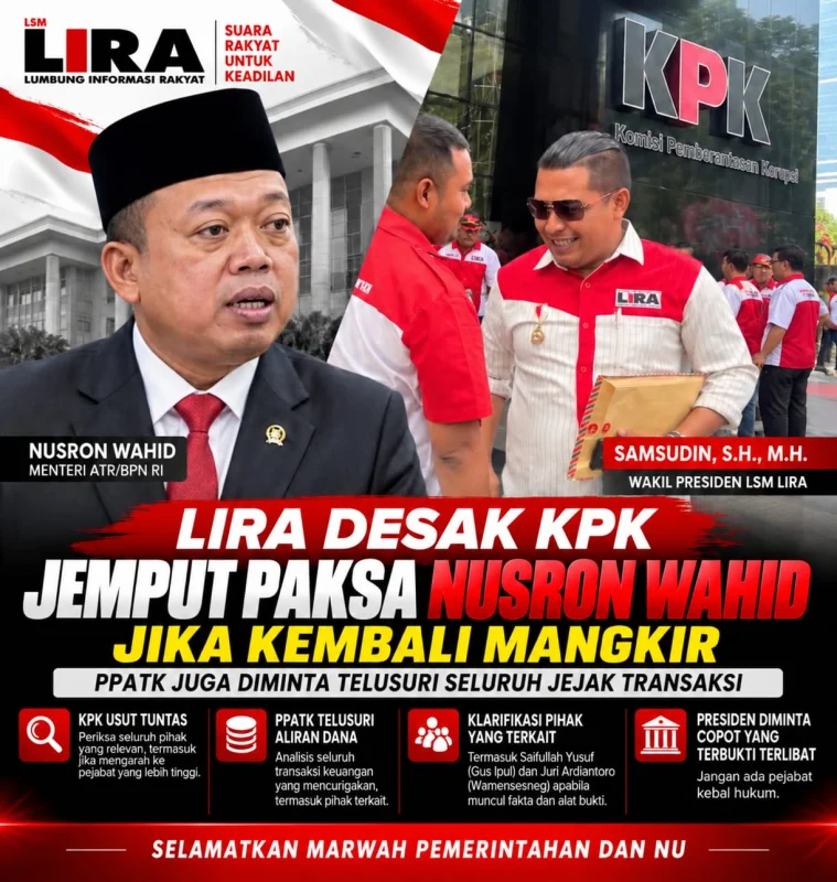 Dugaan Aliran Dana Rp480 Miliar Disorot, LIRA Minta KPK Periksa Nusron Wahid dan Dua Tokoh Lain