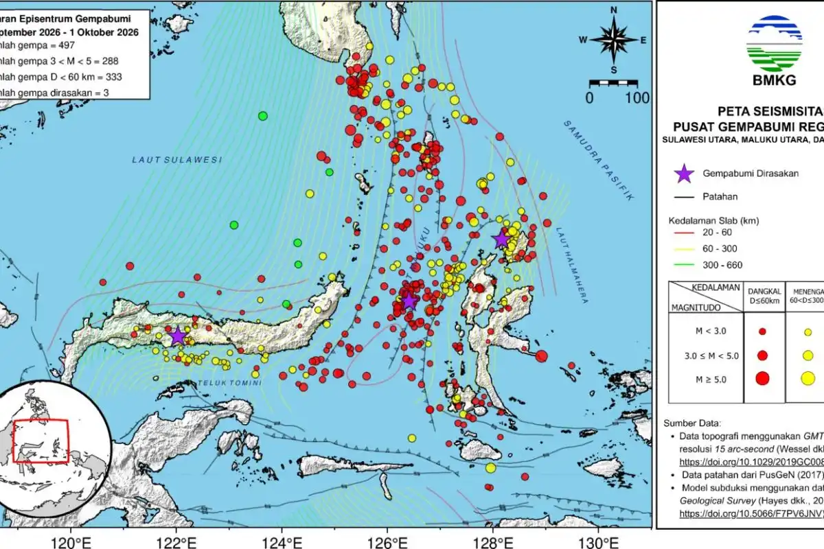 Sebanyak 497 Gempa Tektonik Tercatat di Sulawesi Utara Selama September 2026